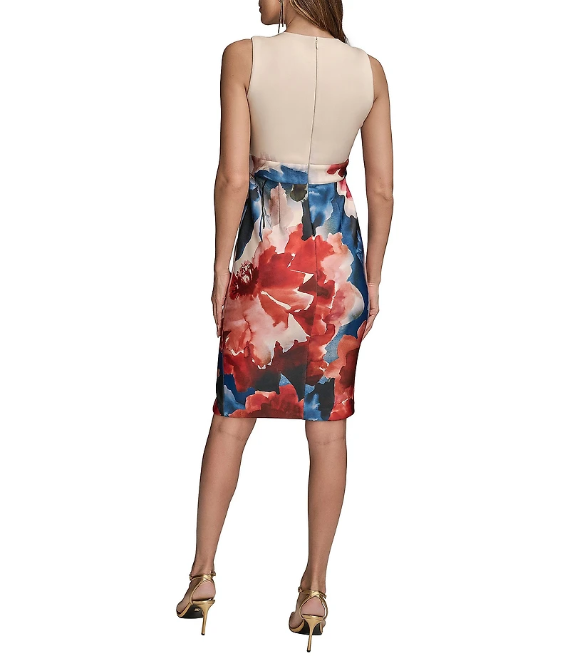Donna Karan Split V-Neck Floral Print Sheath Dress