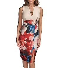 Donna Karan Split V-Neck Floral Print Sheath Dress