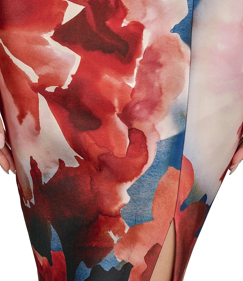 Donna Karan Split V-Neck Floral Print Sheath Dress