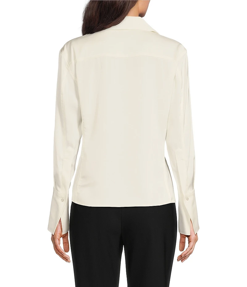 Donna Karan Spread Collar Long Sleeve Pointed Hem Button Down Blouse