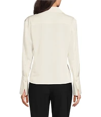 Donna Karan Spread Collar Long Sleeve Pointed Hem Button Down Blouse