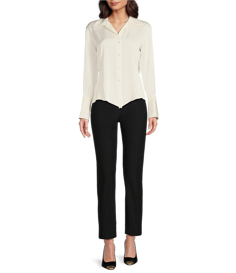 Donna Karan Spread Collar Long Sleeve Pointed Hem Button Down Blouse