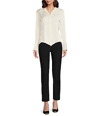 Donna Karan Spread Collar Long Sleeve Pointed Hem Button Down Blouse