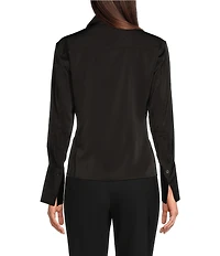 Donna Karan Spread Collar Long Sleeve Pointed Hem Button Down Blouse