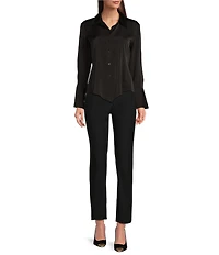 Donna Karan Spread Collar Long Sleeve Pointed Hem Button Down Blouse