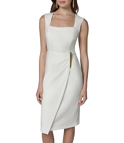 Donna Karan Square Neck Sleeveless Scuba Crepe Midi Dress