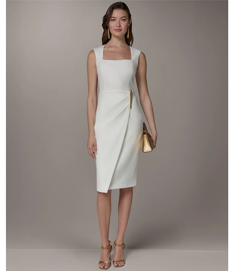 Donna Karan Square Neck Sleeveless Scuba Crepe Midi Dress