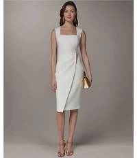 Donna Karan Square Neck Sleeveless Scuba Crepe Midi Dress