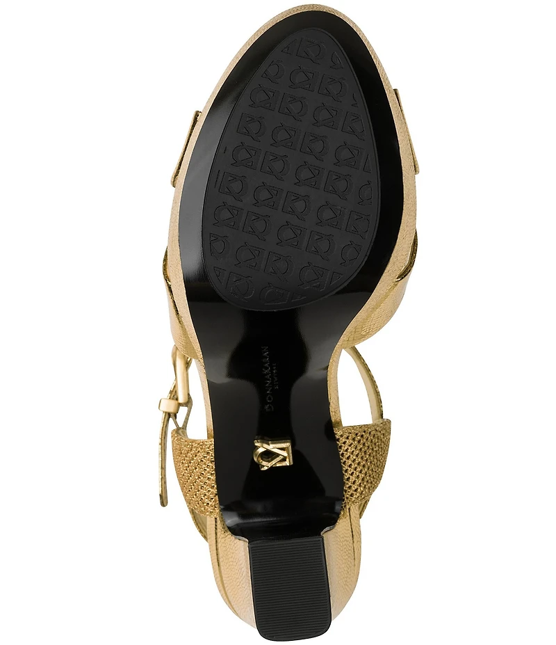 Donna Karan Stefania Metallic Lizard Embossed Platform Block Heel Sandals