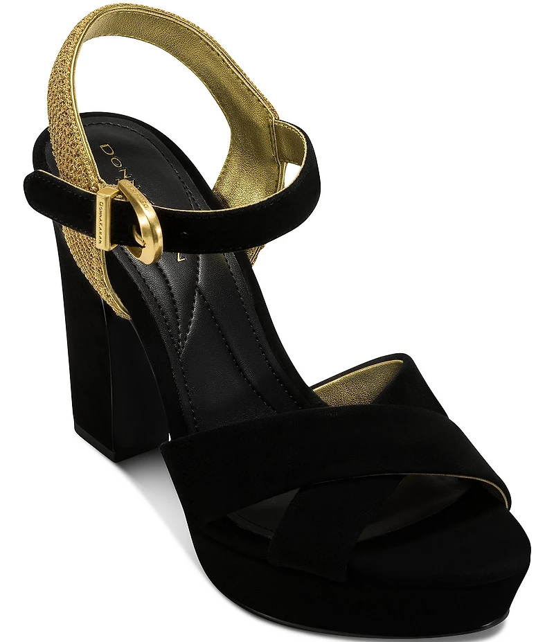 Donna Karan Stefania Suede Platform Block Heel Sandals