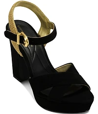 Donna Karan Stefania Suede Platform Block Heel Sandals