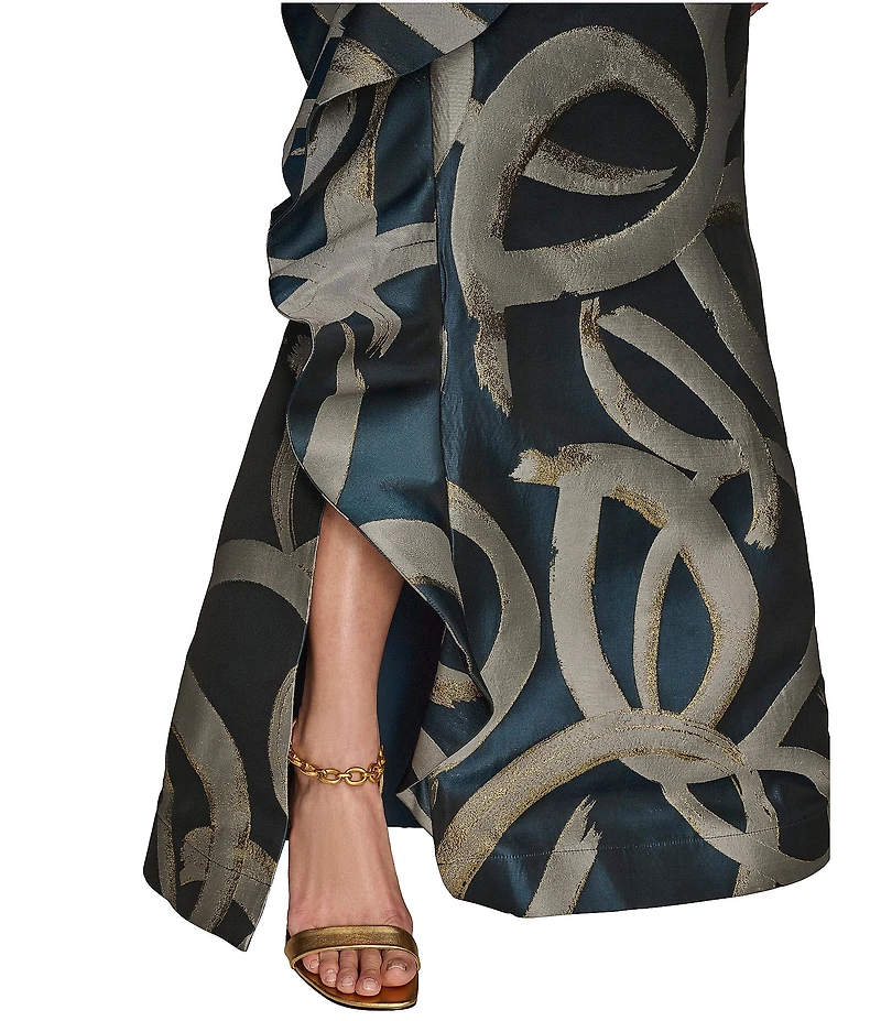 Donna Karan Strapless Abstract Print Jacquard Dress
