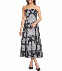 Donna Karan Strapless Floral Jacquard A Line Midi Dress