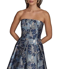 Donna Karan Strapless Jaquard Floral Print A-Line Midi Dress