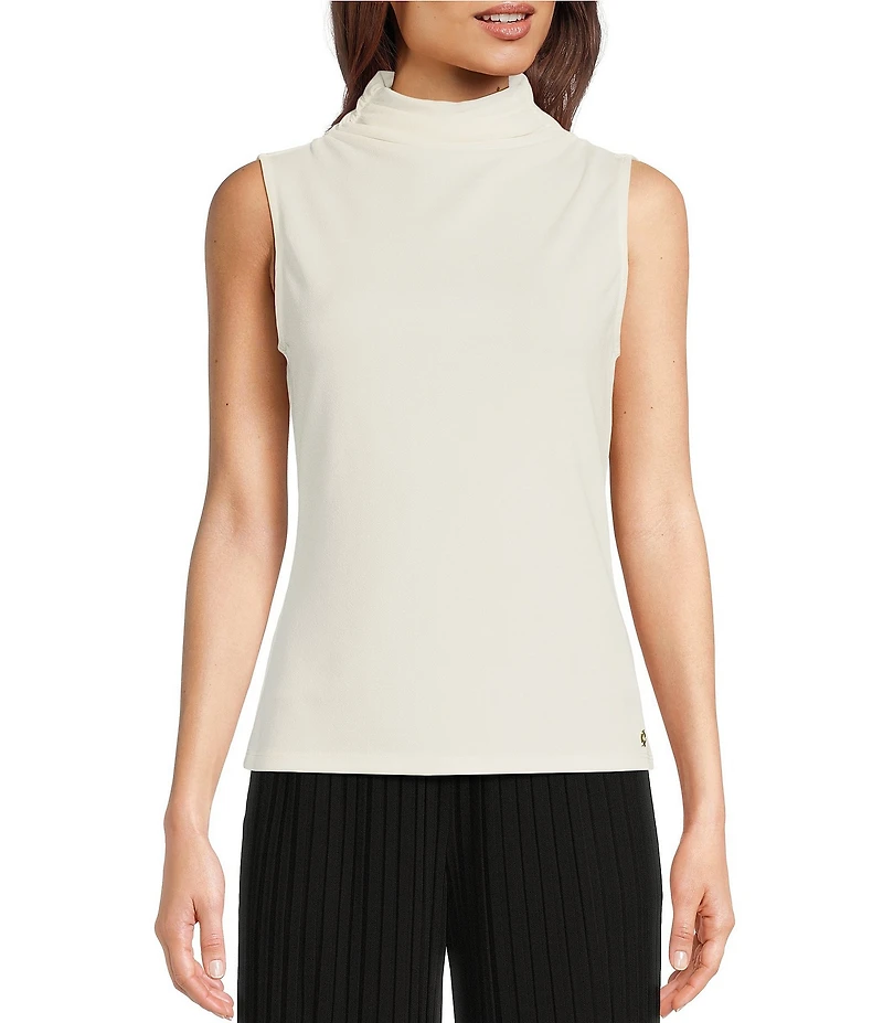 Donna Karan Stretch Draped Mock Neckline Sleeveless Top