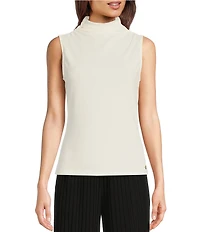 Donna Karan Stretch Draped Mock Neckline Sleeveless Top