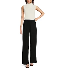Donna Karan Stretch Draped Mock Neckline Sleeveless Top