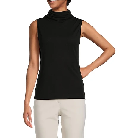 Donna Karan Stretch Draped Mock Neckline Sleeveless Top