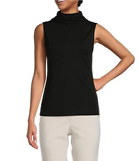 Donna Karan Stretch Draped Mock Neckline Sleeveless Top