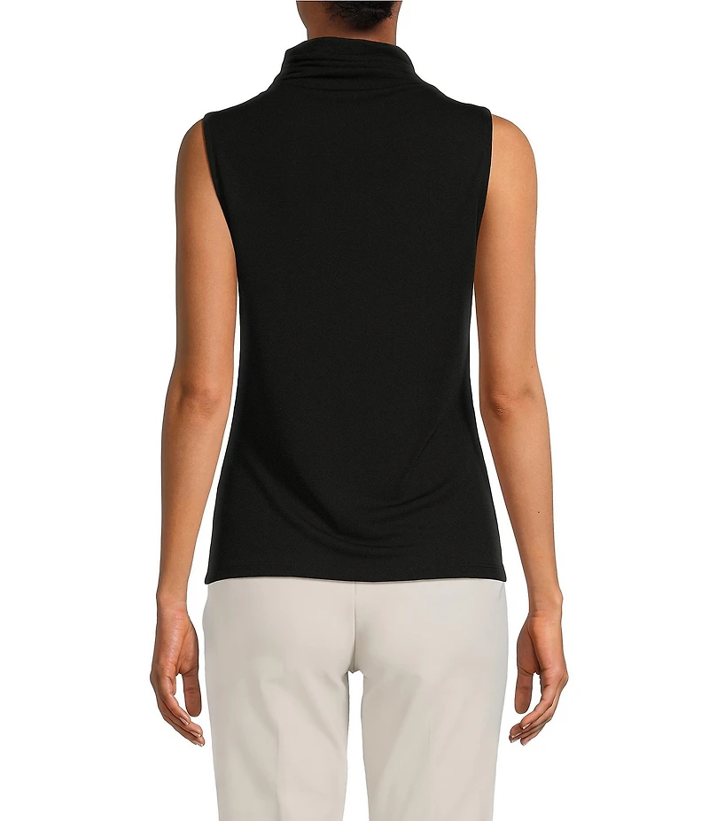 Donna Karan Stretch Draped Mock Neckline Sleeveless Top