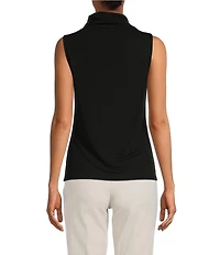 Donna Karan Stretch Draped Mock Neckline Sleeveless Top