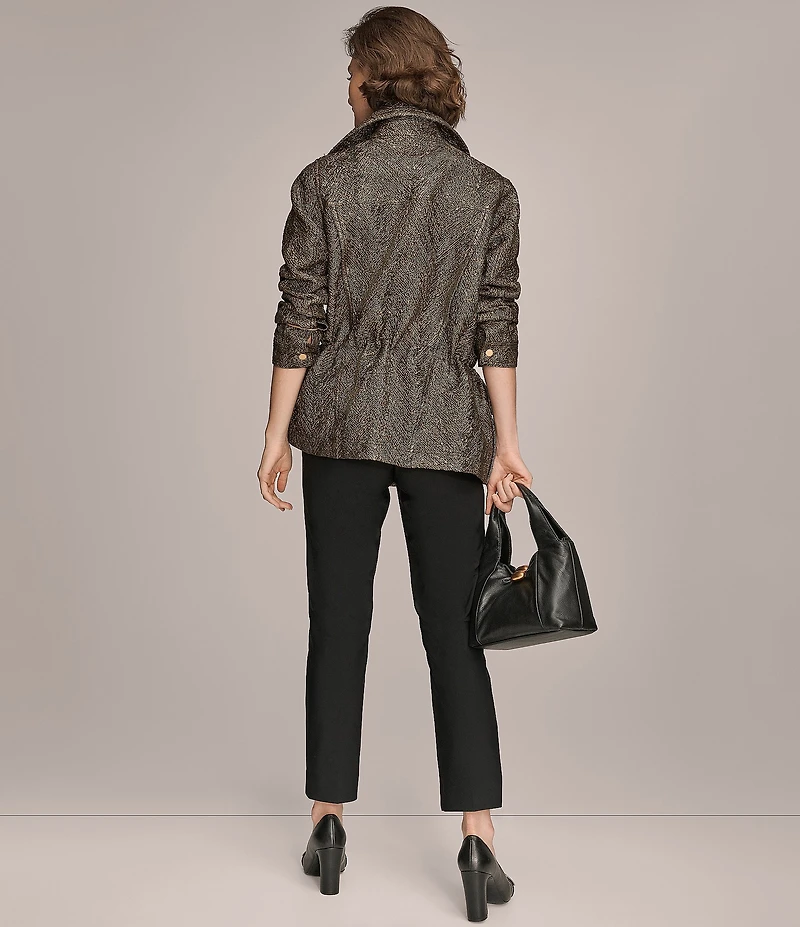 Donna Karan Stretch Herringbone Jacquard Envelope Collar Zip Front Jacket