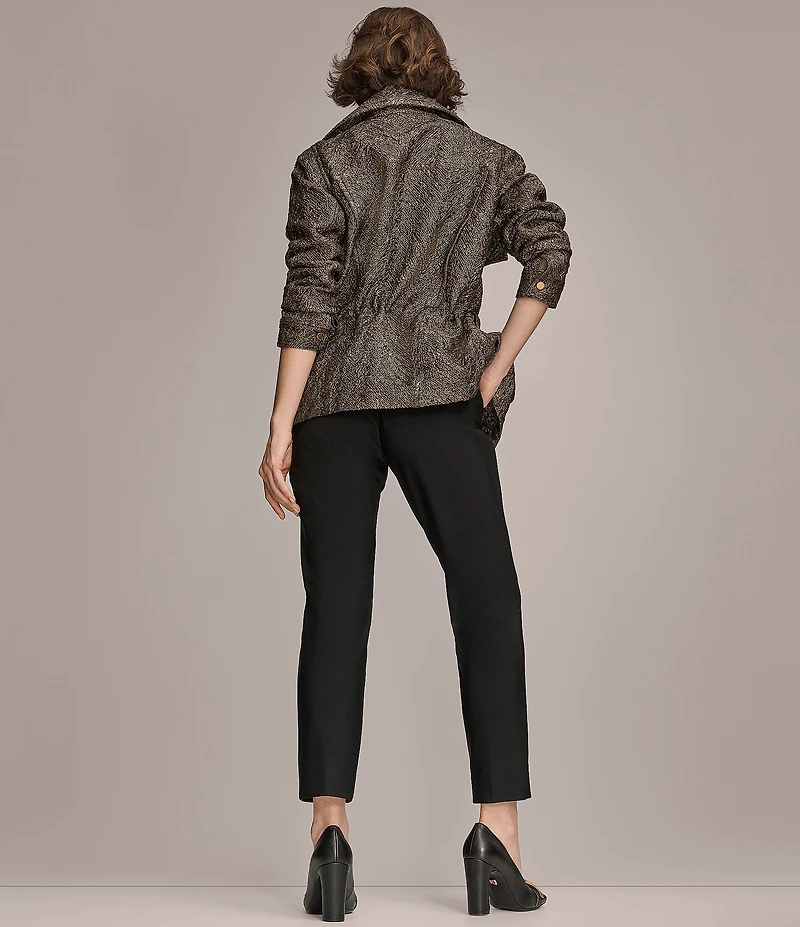 Donna Karan Stretch Herringbone Jacquard Envelope Collar Zip Front Jacket