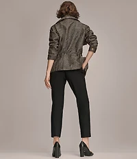 Donna Karan Stretch Herringbone Jacquard Envelope Collar Zip Front Jacket