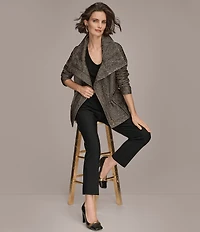 Donna Karan Stretch Herringbone Jacquard Envelope Collar Zip Front Jacket