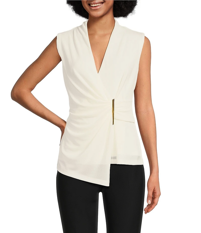 Donna Karan Stretch Surplice V-Neckline Sleeveless Top