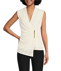 Donna Karan Stretch Surplice V-Neckline Sleeveless Top