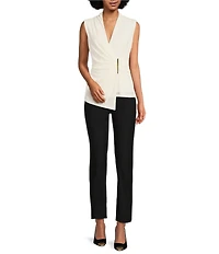 Donna Karan Stretch Surplice V-Neckline Sleeveless Top
