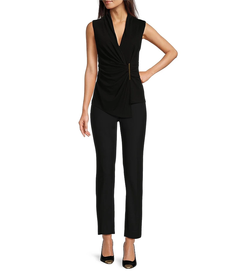 Donna Karan Stretch Surplice V-Neckline Sleeveless Top