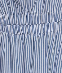 Donna Karan Stripe Cotton Poplin Square Neck Sleeveless Cutout Back Smocked A-Line Midi Dress