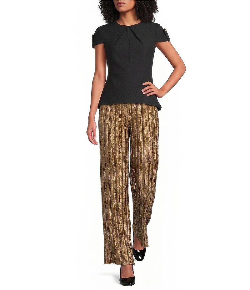 Donna Karan Structured City Double Knit Crew Neck Short Sleeve Peplum Blouse