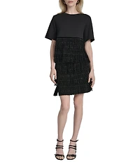 Donna Karan Studded Fringe Crew Neck Short Sleeve Tee