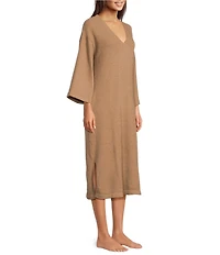 DKNY by Donna Karan Sweater Knit 3/4 Sleeves V-Neck Caftan