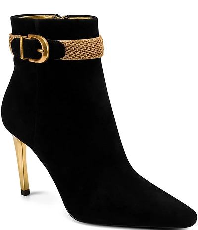 Donna Karan Sylvia Suede Mesh Chain Hardware Stiletto Booties