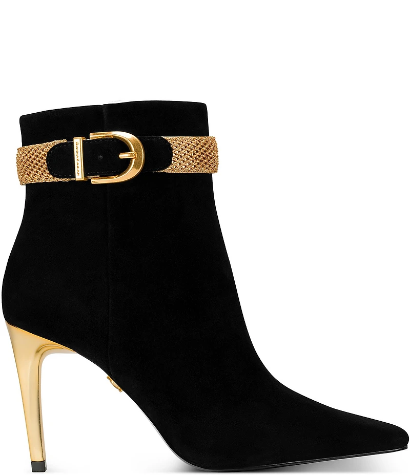 Donna Karan Sylvia Suede Mesh Chain Hardware Stiletto Booties