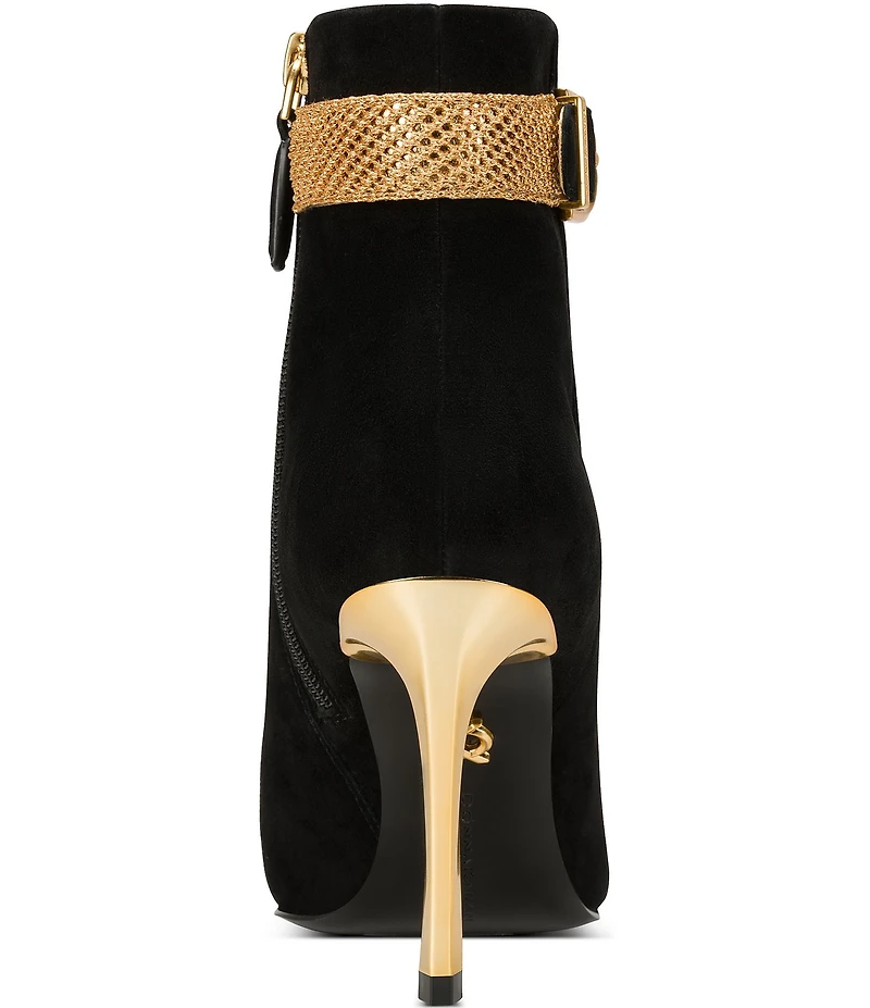 Donna Karan Sylvia Suede Mesh Chain Hardware Stiletto Booties