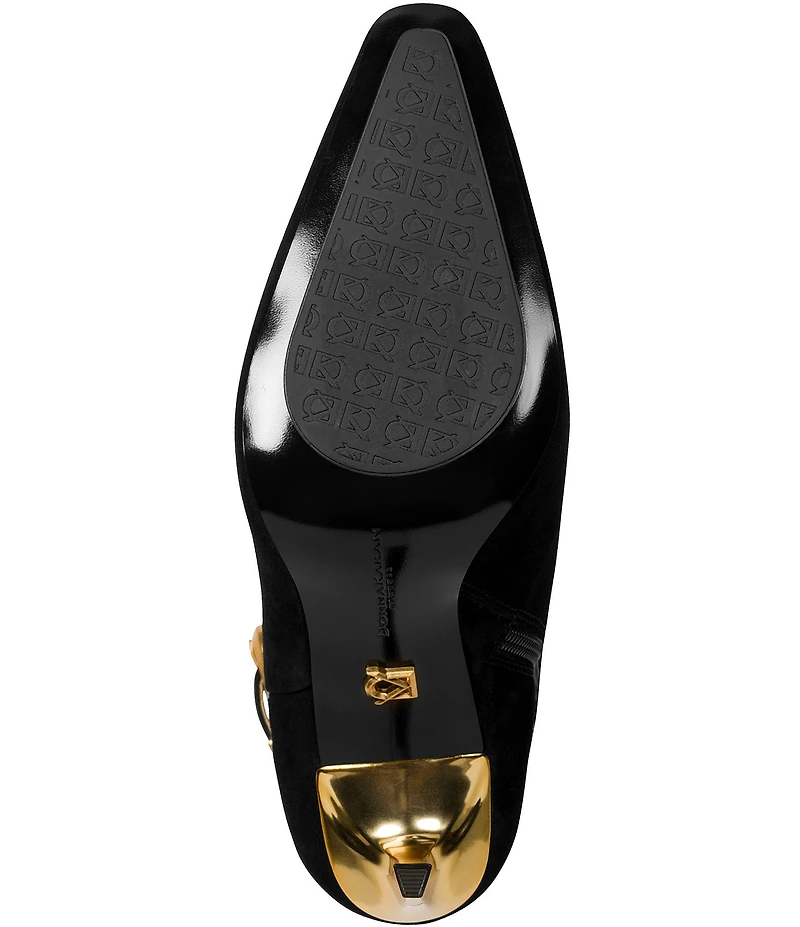 Donna Karan Sylvia Suede Mesh Chain Hardware Stiletto Booties