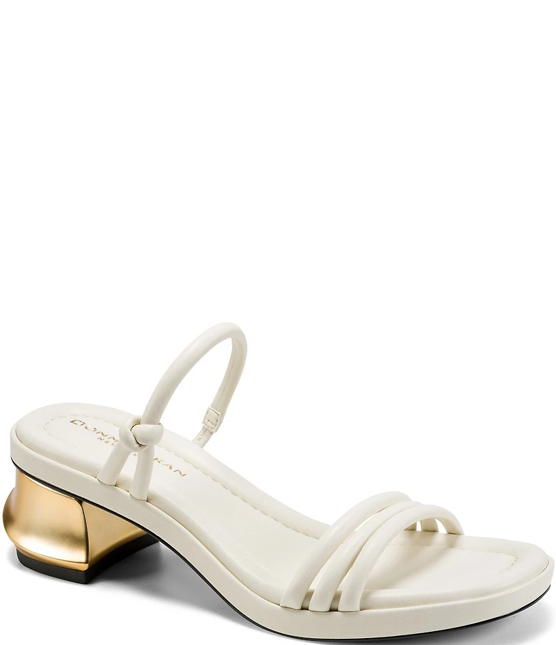 Donna Karan Tafeta Banded Sculpted Metal Block Heel Slide Sandals