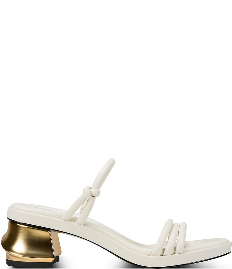Donna Karan Tafeta Banded Sculpted Metal Block Heel Slide Sandals