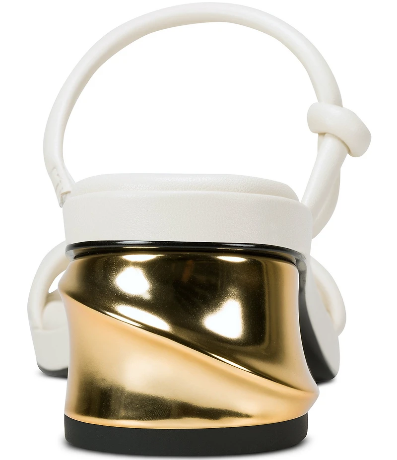 Donna Karan Tafeta Banded Sculpted Metal Block Heel Slide Sandals