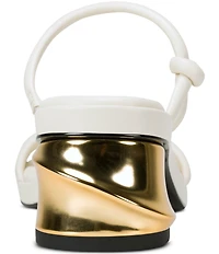 Donna Karan Tafeta Banded Sculpted Metal Block Heel Slide Sandals