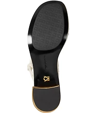 Donna Karan Tafeta Banded Sculpted Metal Block Heel Slide Sandals