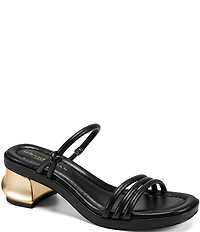 Donna Karan Tafeta Banded Sculpted Metal Block Heel Slide Sandals