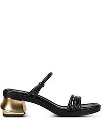 Donna Karan Tafeta Banded Sculpted Metal Block Heel Slide Sandals