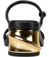 Donna Karan Tafeta Banded Sculpted Metal Block Heel Slide Sandals