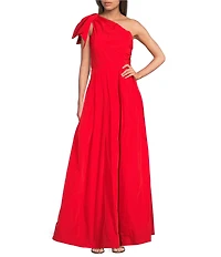 Donna Karan Taffeta Bow One Shoulder Sleeveless Ballgown
